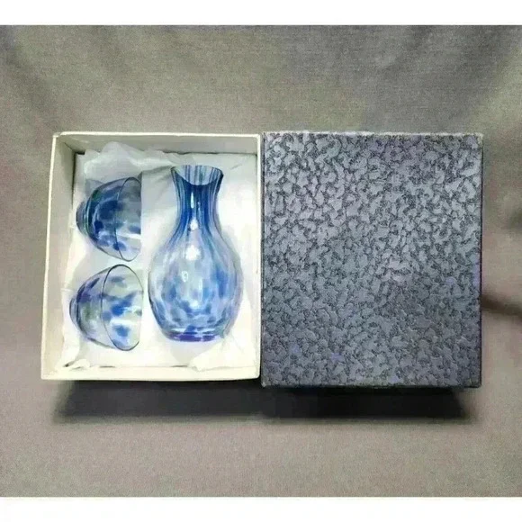 Vintage Tokkuri & Guinomi / Ochoko Sake Cups Murano Style Art Glass Hand Blown - Picture 2 of 5